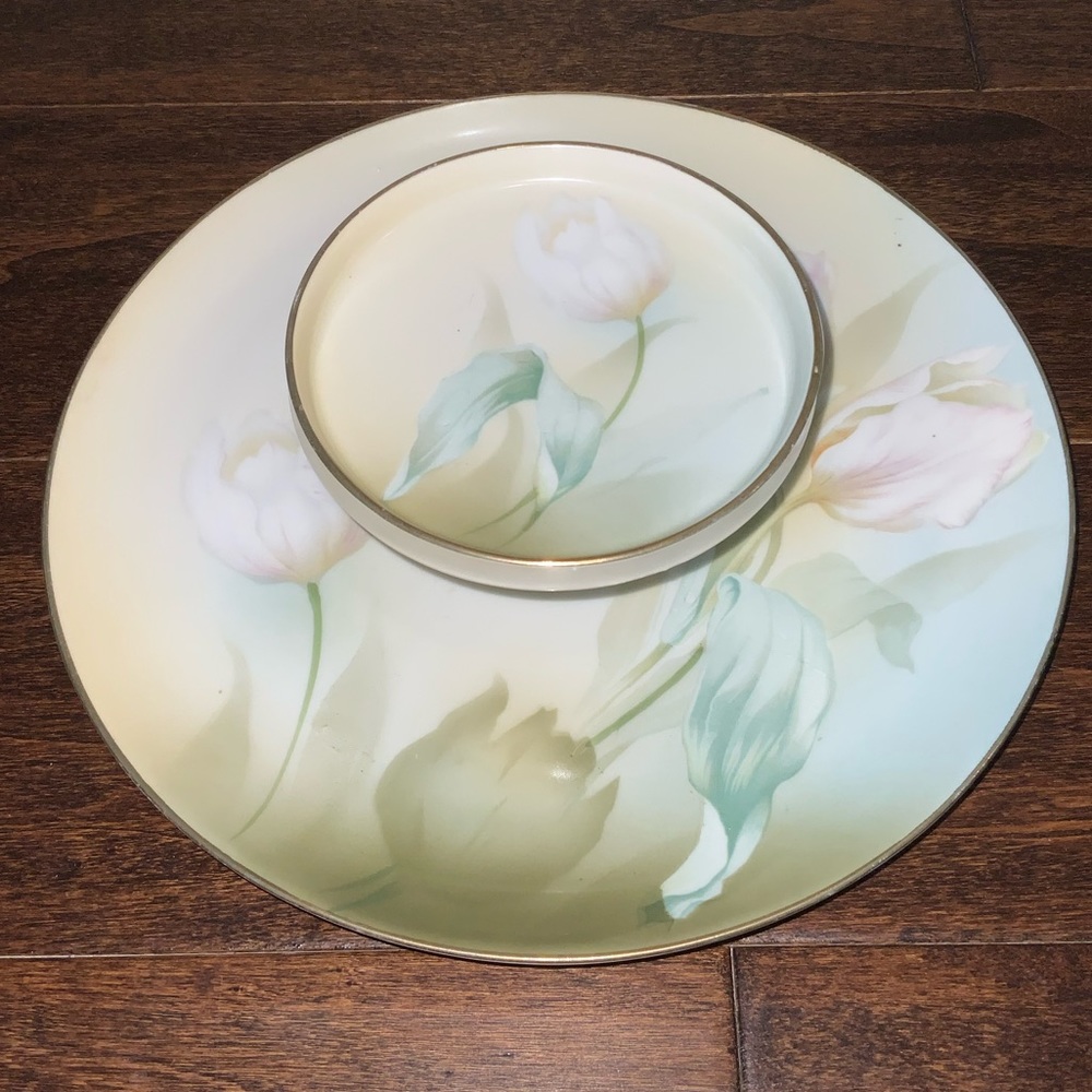 Vintage RS Germany Floral Porcelain Serving Dish White Flowers 10” Round